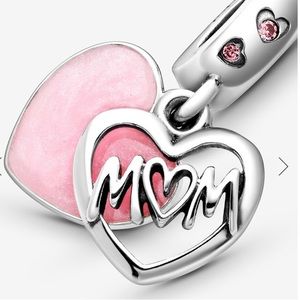 💗BEAUTIFUL PINK DANGLE CHARM W/SILVER MOM SCRIPT-FiITS ALL PANDORA BRACELETS 💗